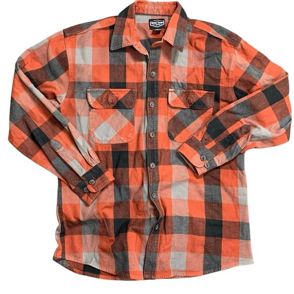 Work n Sport Mens Orange Thick Plaid Super Brawny Work Shirt Flannel LARGE - Picture 1 of 8